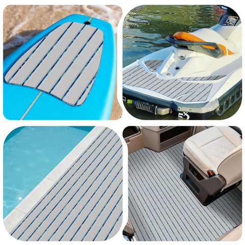 Self Adhesive EVA Foam Soft Foam Decking 6mm Grippy Non Slip Marine Decking With Teak Look Finish in use on various watercraft