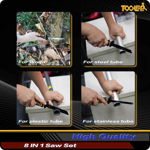TOOLAN 8-in-1 multi-blade hand saw with quick-change blades for wood and metal tubes (steel, plastic, stainless)