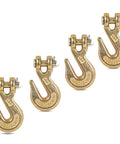 Quarter Inch Clevis Grab Hooks Four Pack Beefy Heavy Duty Chain Hooks For Grade 70 Chains, forged alloy steel, yellow chromate finish.