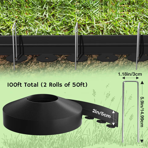 Heavy Duty Landscape Edging Kit With 2 Inch Border And 100 Ft Length Upgraded With 150 Steel Stakes for strong border design