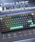 Top Shelf 75 Percent Wired Mechanical Gaming Keyboard With Rgb Backlit Keys And Slick Metal Media Dial For A Clean Desk Setup And Lightning Fast Response For Gamers On A Budget, showing RGB keys and metal dial.