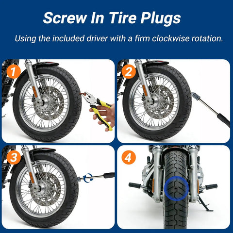 21 Piece Tire Repair Kit With Premium Spiral Screw In Plugs, Quick Puncture Fix In Minutes, no jack needed for motorcycles