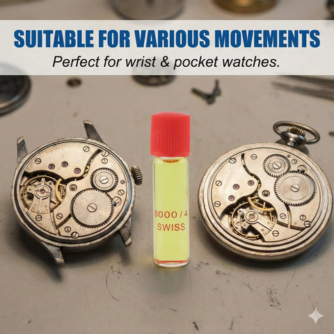 Pro Grade Watch Movement Oil Lubricant 2ml For Precision Clock And Wristwatch Maintenance with open watch movements and vial
