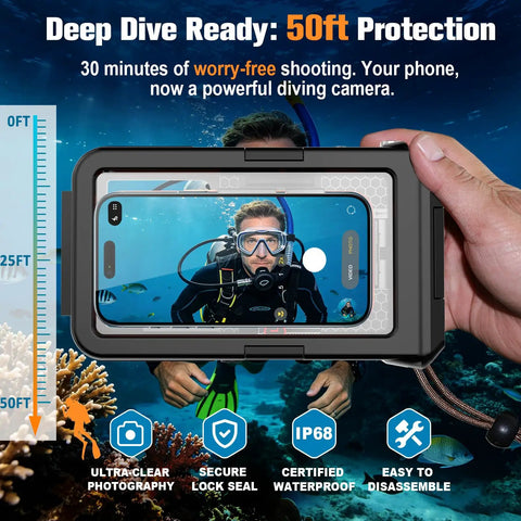 Dive Ready Waterproof Phone Case For IPhone 17 16 15 14 Series With Aluminum Alloy Housing And Clear Lens underwater use photo