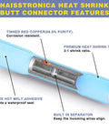 Cutaway view of haisstronica HS-8327 heat-shrink crimping tool with 200 marine-grade heat-shrink butt connectors.