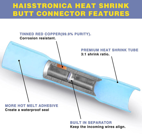 Cutaway view of haisstronica HS-8327 heat-shrink crimping tool with 200 marine-grade heat-shrink butt connectors.