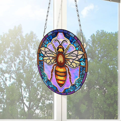 Diamond Art Sun Catcher Window Pendant Kit For DIY 5D Diamond Dots Painting glass suncatcher with bee design