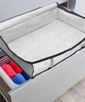 3 Pack Underbed Storage Bags Fabric Foldable Clothes Organizer in grey non woven material, designed to maximize drawer space.