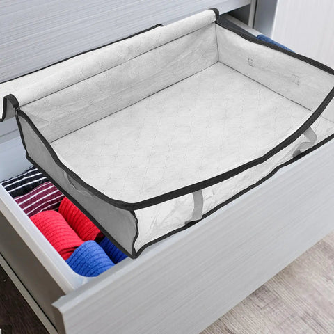 3 Pack Underbed Storage Bags Fabric Foldable Clothes Organizer in grey non woven material, designed to maximize drawer space.