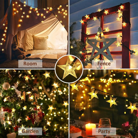 Solar Star String Lights 39Ft Outdoor Waterproof Fairy Lights With 100 LEDs, 8 Modes used for room decor, fence, garden, party