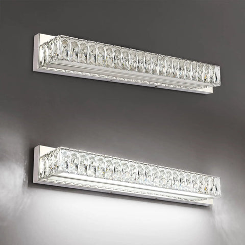 Crystal Bathroom Light Fixtures Over Mirror 22 Point 8 Inch LED Vanity Lights For Bath Chrome Stainless Steel With Polished Finish 6000K Bright White