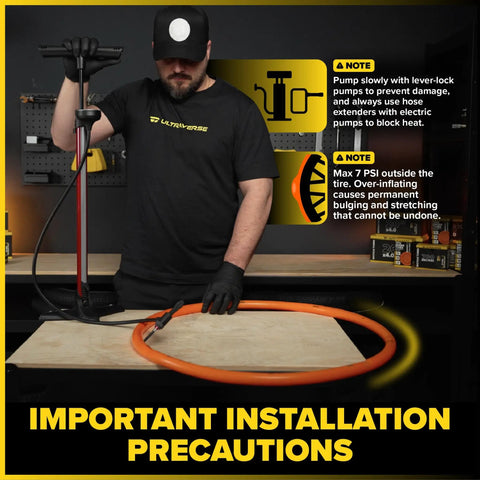 Man demonstrating installation of Ultra Lightweight TPU Inner Tube For Road And Gravel Bikes 700x18-32 With 65mm Presta Valve.