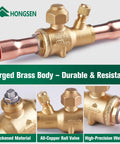 HongSen brass refrigeration ball valve, 3/8 ODF, copper tube solder ends, front view
