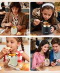 Kids 15.2oz Vacuum Insulated Food Jar With 316 Stainless Interior shown at a table with family enjoying meals outdoors