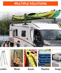 Beefy Aluminum Trailer Roof Ladder Rack Extends From 6 Feet To 8.2 Feet With 800 Lb Capacity, Adjustable Height 21.4 To 33 Inches, Includes Two Straps For Universal Enclosed Or Open Trailers, Heavy Duty Gear For Any Truck Bed. Kayaks on RV roof rack