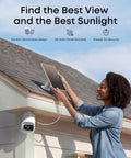 Person installing Four Camera Wireless Outdoor Security Kit With 360 Pan And Tilt Auto Tracking 2K Solar Powered Security Cameras