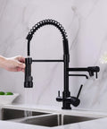 3 Way Drinking Water Faucet With Hot Cold RO Filtration, Pull Down Sprayer Kitchen Sink Faucet in use, matte black finish