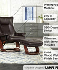 Java Faux Leather Swivel Recliner Chair With Ottoman Modern Armchair Ergonomic Push Manual Recline And Footrest