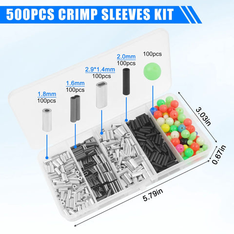 Organized set in Heavy Duty Fishing Crimping Pliers Kit with Pro Grade Stainless Steel Wire Crimp Tool and 500 Pcs Crimp Sleeves Set