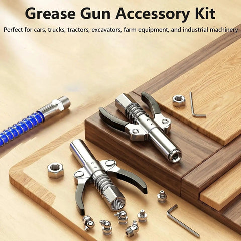 Heavy Duty Grease Gun Coupler Kit With 12 Inch Flexible Hose And Double Handle G Coupler Built Tough 10000 PSI Leak Proof