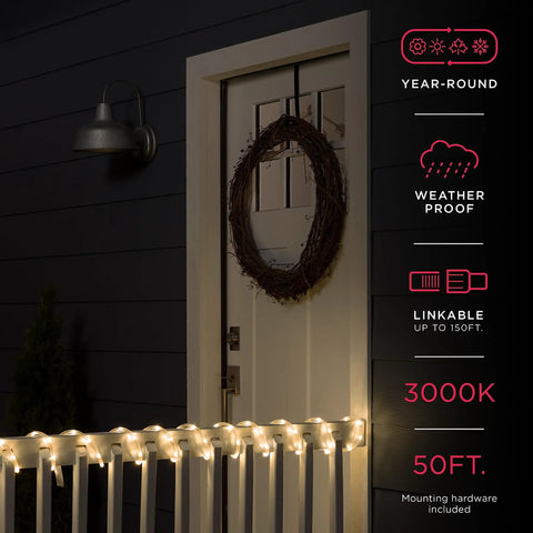 Led Rope Lights 50ft Classic Clear Warm White 3000K For Indoor And Outdoor Use Flexible Linkable Durable Lighting
