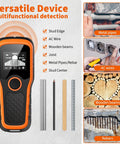 Advanced 5-In-1 Wall Scanner Stud Finder For Quick Dead-On Detection Of Wood Studs Metal Joists Pipes And Live Wires In Walls And Ceilings For DIYers And Pros Orange handheld scanner