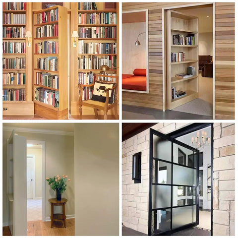 Heavy Duty Self Closing Pivot Hinge With Smooth Swing Action Built Tough For Wood And Secret Doors with hidden bookshelves.