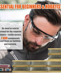 Man soldering with Ultimate 2600 Piece Resistor Kit With 130 Values From 1 Ohm To 3M Ohm 0.5W Carbon Film Resistors 5 Percent Tolerance RoHS Compliant Ideal DIY Electronics Starter Pack For DIYers