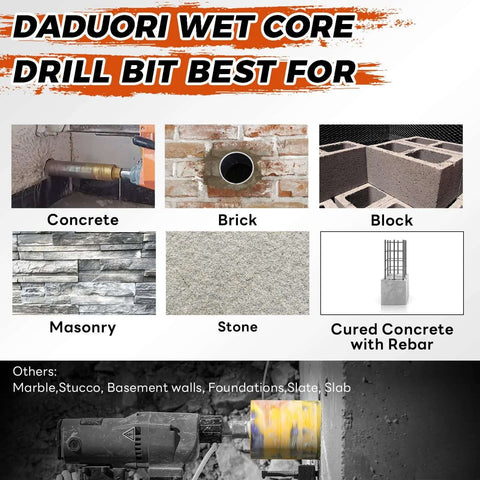 DaduoRi 8-inch wet core drill bit for concrete; diamond core bit with 1-1/4 to 7 thread for masonry, brick, block, stone.