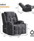 Comfy Power Swivel Rocker Recliner With Massage And Heat For Adults USB And Type C Ports dimensions view