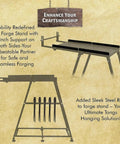 Forge Starter Kit Stand For Blacksmithing, 24-inch steel stand with tongs support and message, "Enhance Your Craftsmanship".