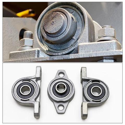 Close-up of mounted 2 Pack 20mm Bore Pillow Block Bearings with Zinc Alloy Flange Mounted Housing, High Precision ABEC 3 P6 Rated.