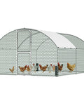 Large Metal Chicken Coop And Walk In Chicken Run With Feeding Door Security Lock And Cover For Outdoor Backyard Farm And Yard Poultry Pen Dome Roof Silver 13.1 X 9.8 X 6.6 Feet