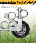Beefy Heavy Duty Gate Helper Caster 2 Pack With Six And A Quarter Inch Wheel adjustable height diagram on grass