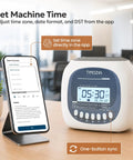 No Sweat Time Clock For Main Street Crews Smooth Setup Punch Card Attendance Machine With Six US Time Zones Automatic Daylight Saving Adjustments Solid Daily Time Keeping Kit Included with phone app for time adjustments.