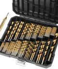 230 Piece Titanium Coated Drill Bit Set With 135 Degree Tip Pro Grade HSS Drill Bits Kit In Rugged Storage Case, open view