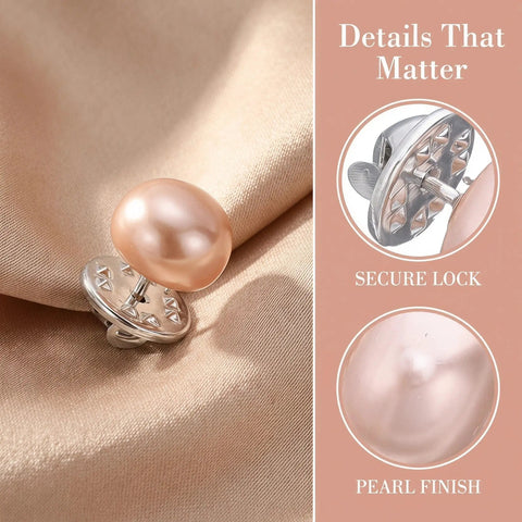 Close-up of a single 25Pcs No Sew Faux Pearl Brooch Pin Detachable Sweater Clip showcasing pearl finish and secure lock design.