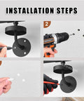Installation steps for Heavy Duty Wrought Iron Stair Handrail Indoor Outdoor Rust Resistant Custom Length Grab Rail with tools.