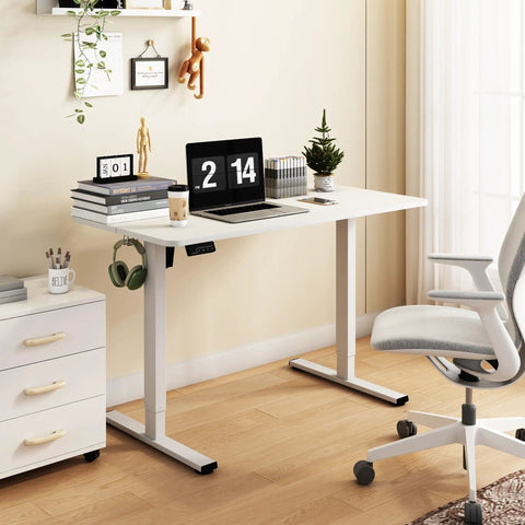 Electric Standing Desk With Adjustable Height Sit Stand Computer Table For Home Office 40x24 Inch White Desk Ergonomic Design