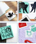 2x2 Inch Rubber Carving Blocks Stamp Making Kit For Beginners with ink pads, carving knife, wooden roller in white and green