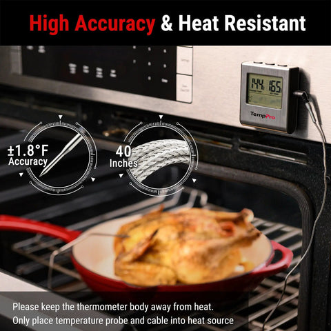 Large LCD Digital Meat Thermometer For Smoker, Oven, Kitchen And BBQ Grill With Stainless Steel Probe in oven with roast chicken
