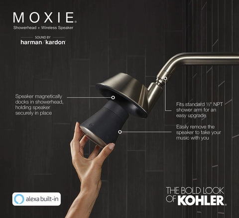 Shower Head With Waterproof Bluetooth Speaker 1.75 GPM Matte Black High Pressure Shower Head With Harman Kardon IPX7 Speaker For Hands Free Music And Dope Shower Beats.