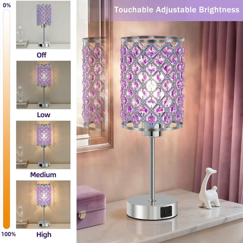 Touch Control Crystal Table Lamp Set Of 2 Black Nightstand Lamps With USB C And USB A Charging Ports Dimmable Bedside Decor