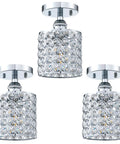 Three Pack One Light K9 Polygon Crystal Industrial Modern Farmhouse Semi Flush Mount Ceiling Light for Kitchen Island with 5.5 Inch Chrome Shade Finish