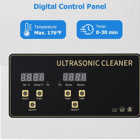 Digital control panel of Pro 15 Liter Ultrasonic Cleaner Machine With Heater And Digital Timer for precise temperature and timer settings.