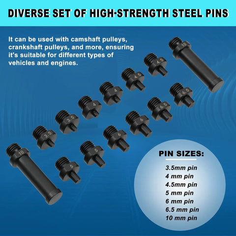 Diverse set of high-strength steel pins from 15 Piece Universal Pulley Holder Tool Kit Pro Grade With Variable Pin Spanner Wrench Set