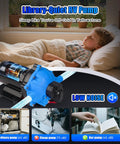 Quiet operation of 12V RV Fresh Water Pump With 7 GPM At 70 PSI shown with sleeping child and noise levels in RV setting