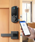 Fingerprint Smart Lock Dope With Two Lever Handles Keyless Front Door Entry Set Electronic Keypad Deadbolt App Control.