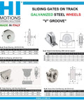 Diagram of 4 Inch V Groove Gate Roller Wheel With Bracket Dual Bearing Galvanized Sliding Gate Wheel 1000 LB Capacity 2 Pack Made In Italy with dimensions.