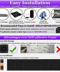 Installation guide for Dope Thick Acoustic Foam Panels 12 Inch Square 2 Inch Deep Pack Of 52, showing foam preparation and adhesive options.